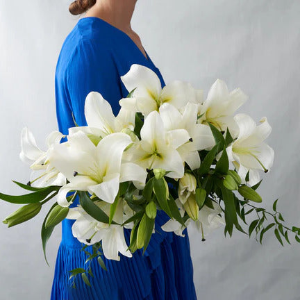White Lilies with Ruscus